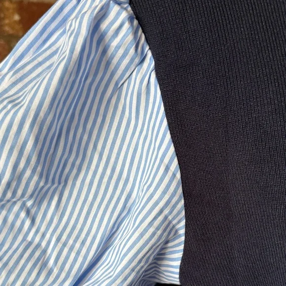 Navy and Blue Striped Puff Sleeve top - mix media - sweater and cotton - Picture 3 of 5